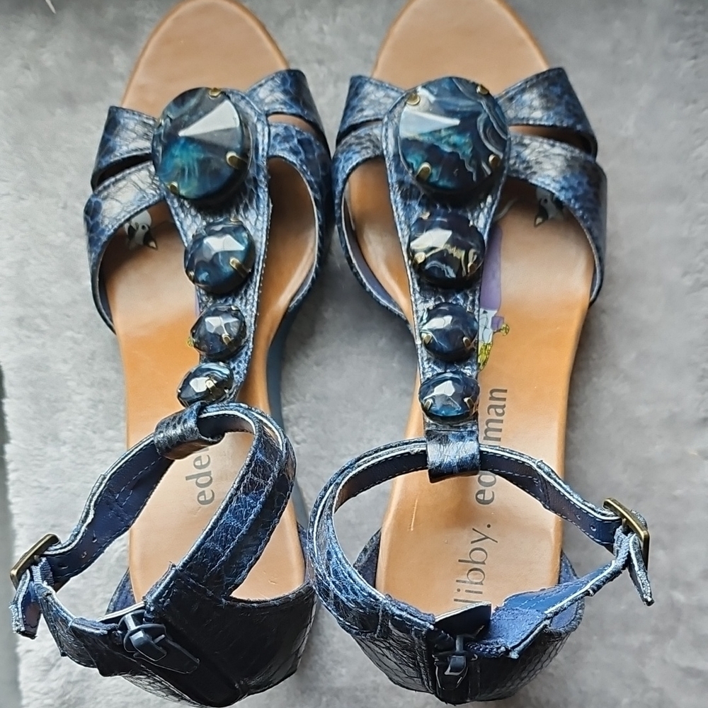 Libby Edelman Python Embossed Blue Sandals - image 1